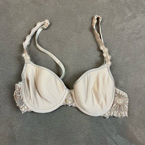 Chantelle Bra 34B Embroider Sunburst Straps Beige Underwire T Shirt Bra - Picture 1 of 8